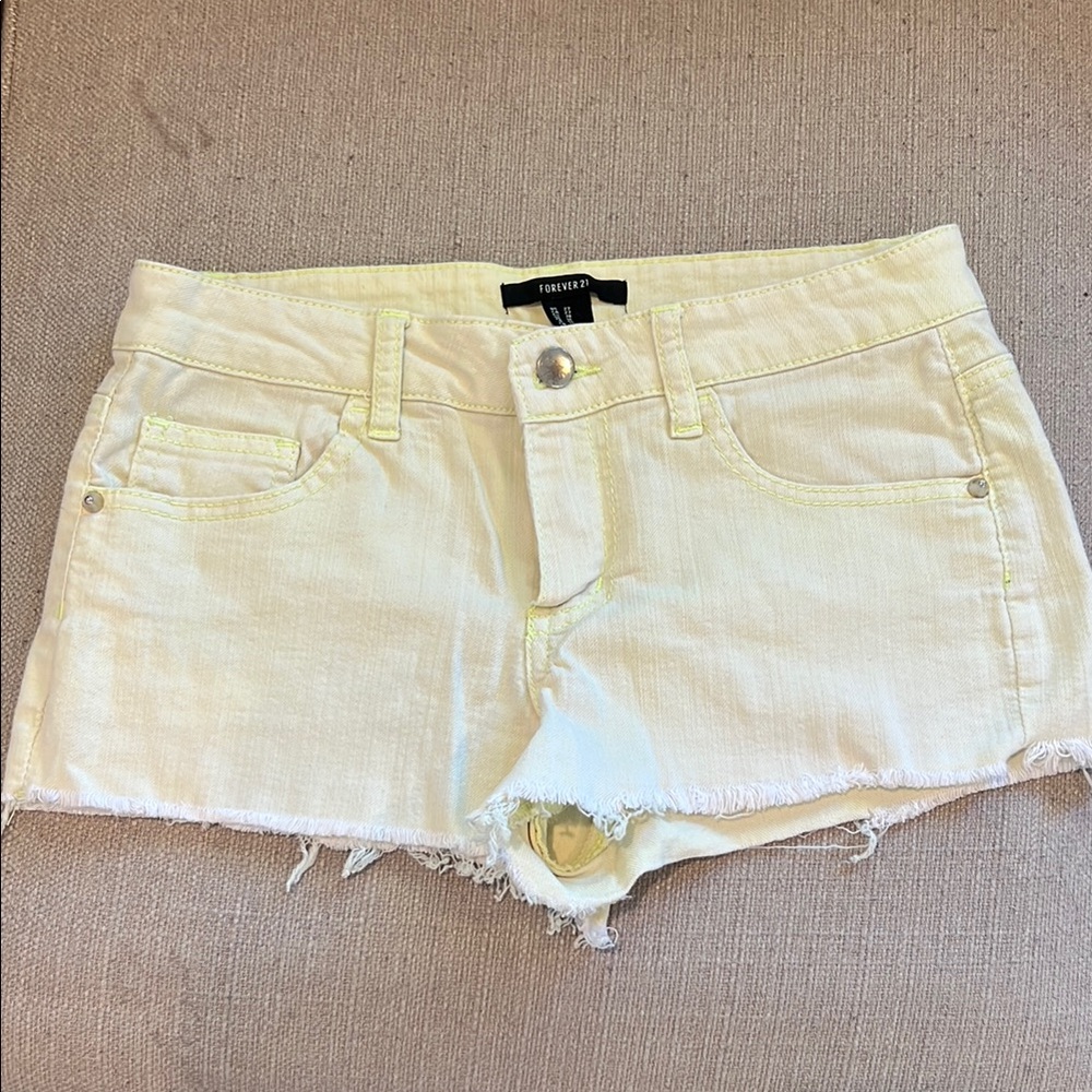 Forever 21 Neon Yellow Distressed Shorts